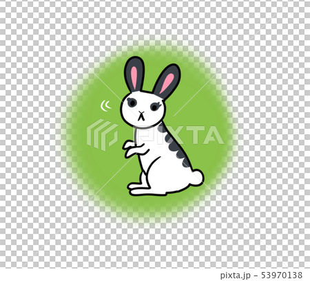 振り向くうさぎさんのイラスト(緑色の丸背景) 振り向くうさぎさんのイラスト(緑色の丸背景) 53970138