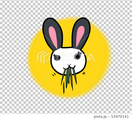 チモシーを食べるウサギの顔イラスト 黄色い丸背景 のイラスト素材 53970141 Pixta