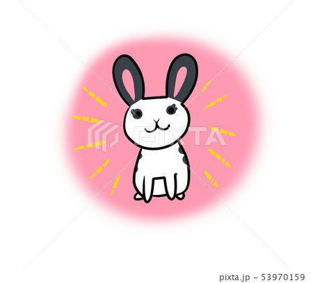 喜ぶウサギさんのイラスト ピンクの丸背景 のイラスト素材