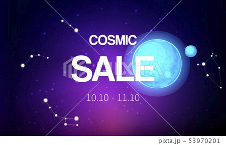 Cosmic sale banner vector illustration. Spaceship travel to new planets and galaxies. Space trip Cosmic sale banner vector illustration. Spaceship travel to new planets and galaxies. Space trip 53970201