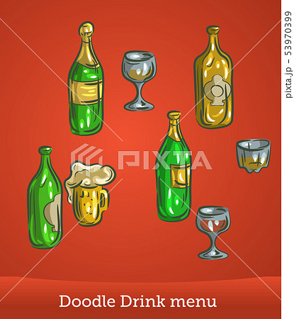 doodle drink menu set isolated on red background. Vector doodle drink menu set isolated on red background. Vector 53970399