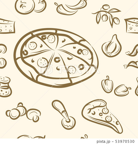 seamless pattern. doodle pizza set. Vector 53970530