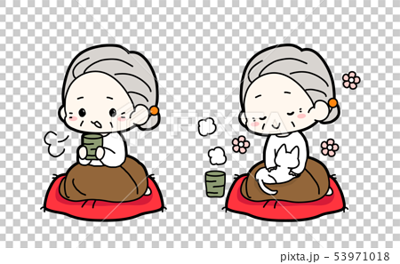 縁側でお茶を飲むおばあちゃん 猫飼ってるおばあちゃん うたたねおばあちゃんのイラスト素材ｋｚのイラスト素材