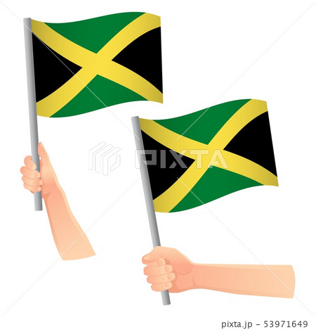 Jamaica flag in hand icon 53971649