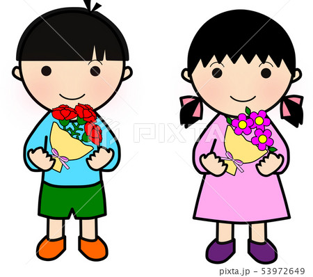 花束を持つ男の子と女の子のイラスト素材