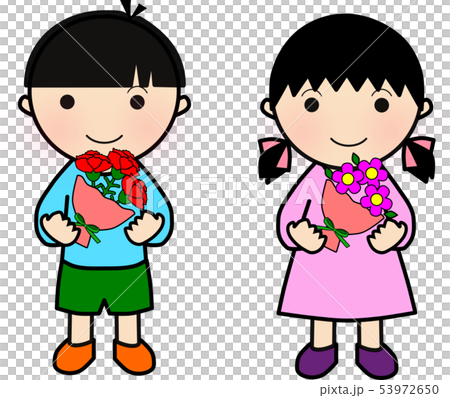 花束を持つ男の子と女の子のイラスト素材
