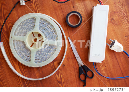 Kit for mounting LED strip top view,flat lay 53972734