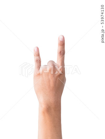 hand symbol devil horn showing on white hand symbol devil horn showing on white 53974130