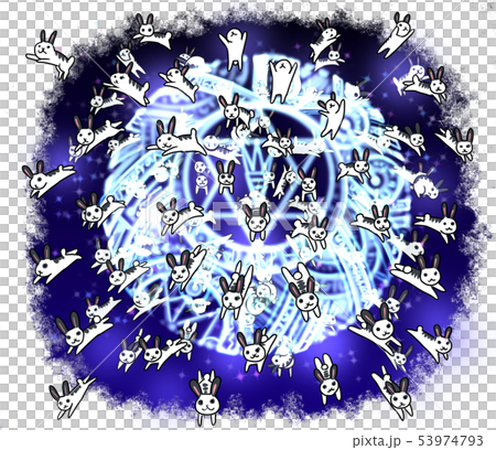 立体魔法陣からたくさん出てくるウサギの群れ 召喚魔法 のイラスト素材