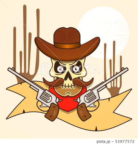 Wild West Skull Bandit With Pistols Vector 53977572