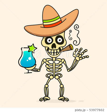Skull In The Mexican Sombrero Hat. Vector Skull In The Mexican Sombrero Hat. Vector 53977602