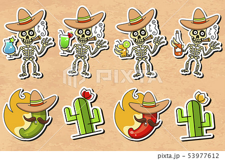 Mexican Culture Sticker Vector On Vintage 53977612