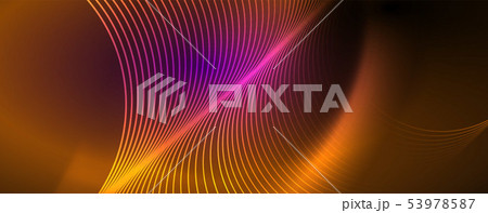 Shiny neon lights, dark abstract background with blurred magic neon light curved lines 53978587
