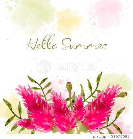 Hello summer. Watercolor banner with flowers Hello summer. Watercolor banner with flowers 53979095