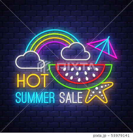 Summer sale banner. Neon sign lettering 53979141