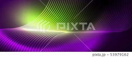 Shiny neon lights, dark abstract background with blurred magic neon light curved lines 53979162