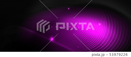Dark abstract background with bright color neon lights and lines. Glowing background 53979226