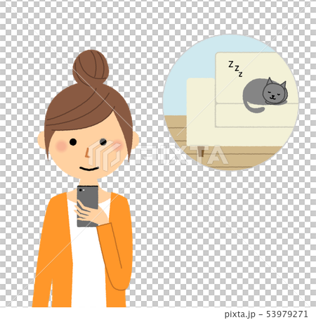 若い女性　スマホ　ペットカメラ 53979271