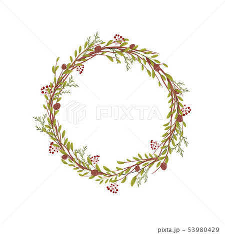 Wreath of thin branches of bushes with leaves. Vector illustration on white background. Wreath of thin branches of bushes with leaves. Vector illustration on white background. 53980429