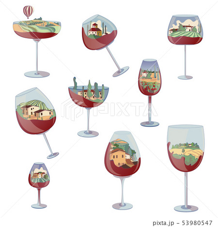 Set Of Landscapes Inside The Glasses Vector のイラスト素材