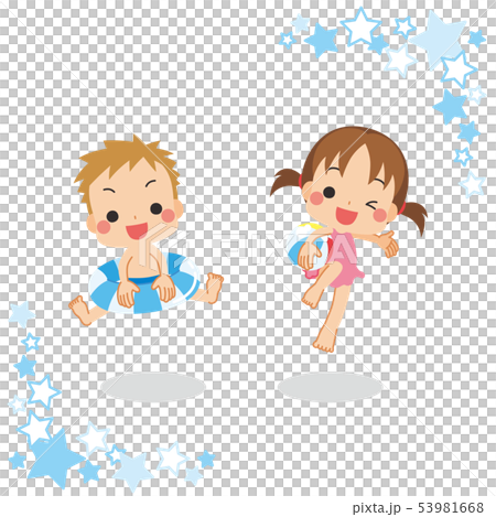 Set with boy with floats and girl with balls 53981668