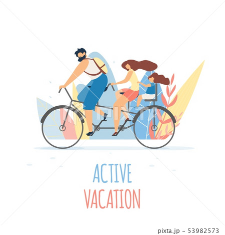 Active Family Vacation on Bicycle Flat Banner 53982573
