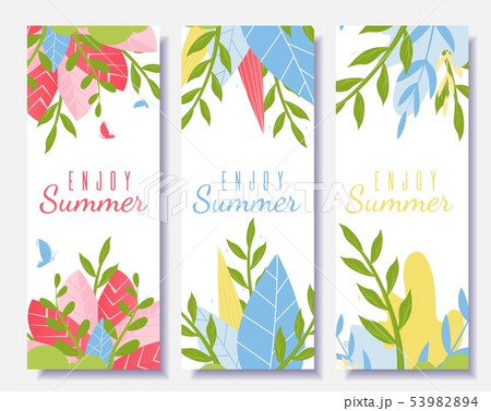 Enjoy Summer Motivation Flyer Set in Cartoon Style 53982894
