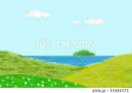 ちぎり絵風　海が見える丘 53983375