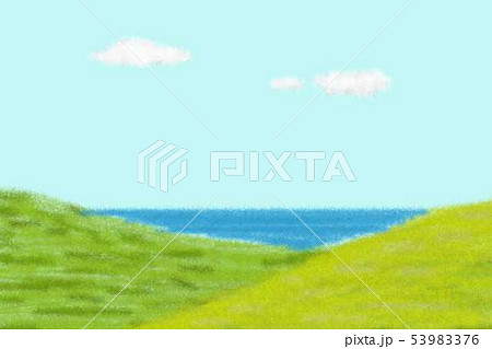 ちぎり絵風　海が見える丘 53983376