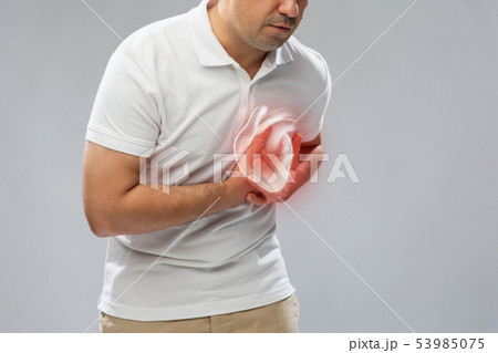 close up of man having heart attack or heartache close up of man having heart attack or heartache 53985075