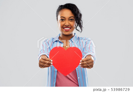 happy african american woman with red heart 53986729