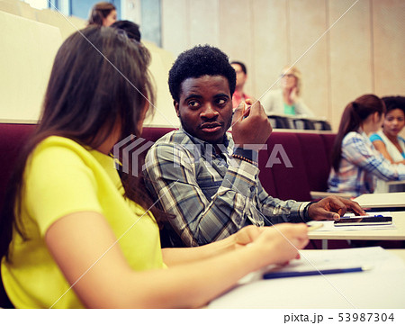 group of students with notebooks at lecture hall 53987304