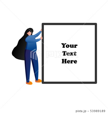 Woman pushing blank space frame for text. People Woman pushing blank space frame for text. People 53989189