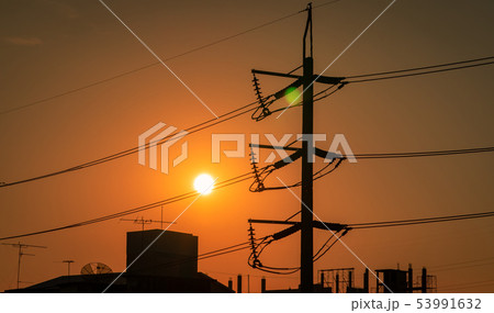 High voltage electric pole and transmission lines High voltage electric pole and transmission lines 53991632