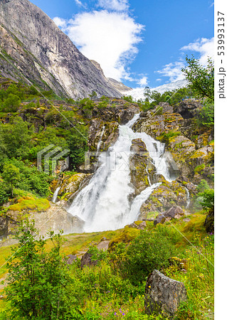 Briksdalsbreen glacier with melting blue ice 53993137