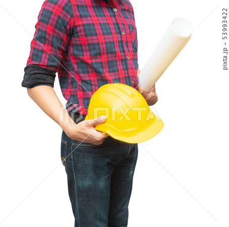 Engineer hold safety yellow helmet plastic  53993422