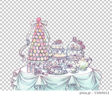 マカロンタワー　スイーツセット　イラスト 53994012