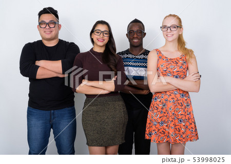 Studio shot of happy diverse group of multi ethnic friends smili 53998025