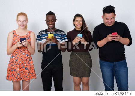 Studio shot of happy diverse group of multi ethnic friends smili 53998115