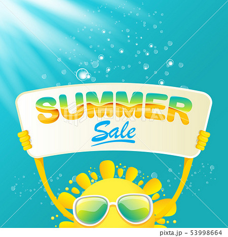 vector summer happy sun holding sale offer sign 53998664