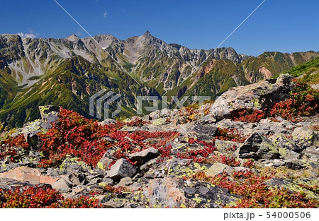 北アルプス・蝶ヶ岳紅葉と槍ヶ岳 北アルプス・蝶ヶ岳紅葉と槍ヶ岳 54000506