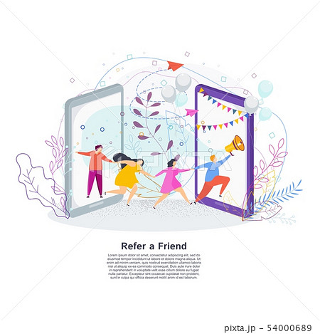Refer a friend concept. Marketing strategy to attract new customers. Refer a friend concept. Marketing strategy to attract new customers. 54000689