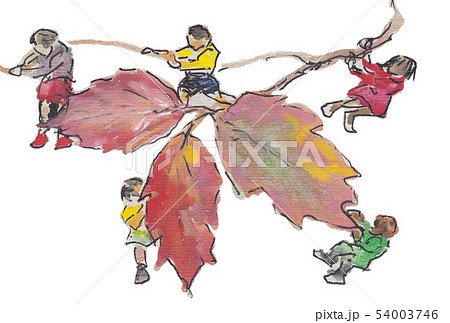 落ち葉と子どもたち 54003746