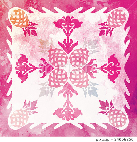 ハワイアンキルトのパターン パイナップル トロピカル 背景イラスト テクスチャ 夏のイメージのイラスト素材