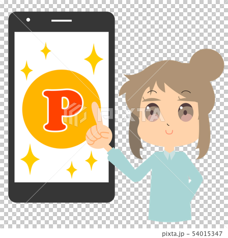 Illustration of a woman who earns points on a smartphone Illustration of a woman who earns points on a smartphone 54015347