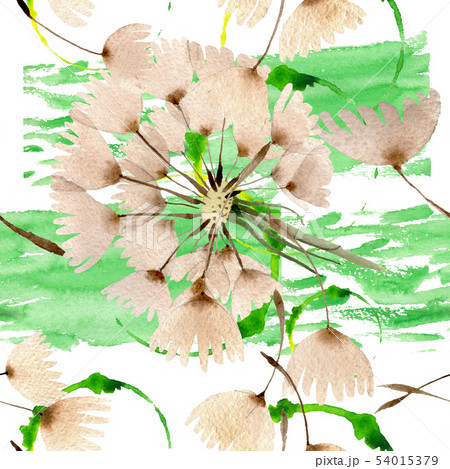 Dandelion blowball with seeds. Watercolor background illustration set. Seamless background pattern. 54015379