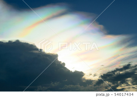 Rare fire rainbow in dark stormy clouds. Rare fire rainbow in dark stormy clouds. 54017434