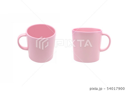 Pink ceramic cups on white background Pink ceramic cups on white background 54017900