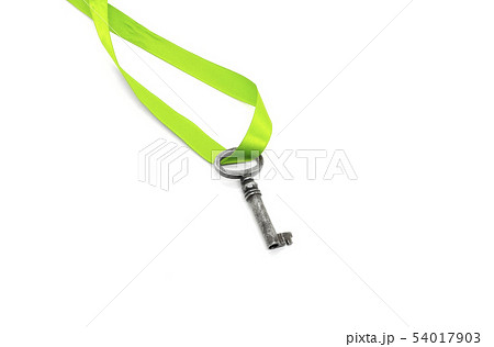 Vintage silver key with green ribbon 54017903
