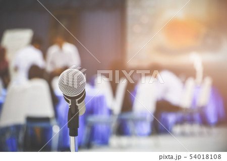 microphone wireless on a stand in interior meeting microphone wireless on a stand in interior meeting 54018108